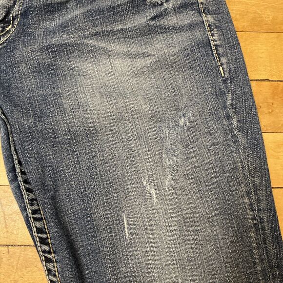 Silver Boyfriend Jeans Size 29/25 Distressed Medium Wash Super Stretch Mid Rise - Picture 11 of 16